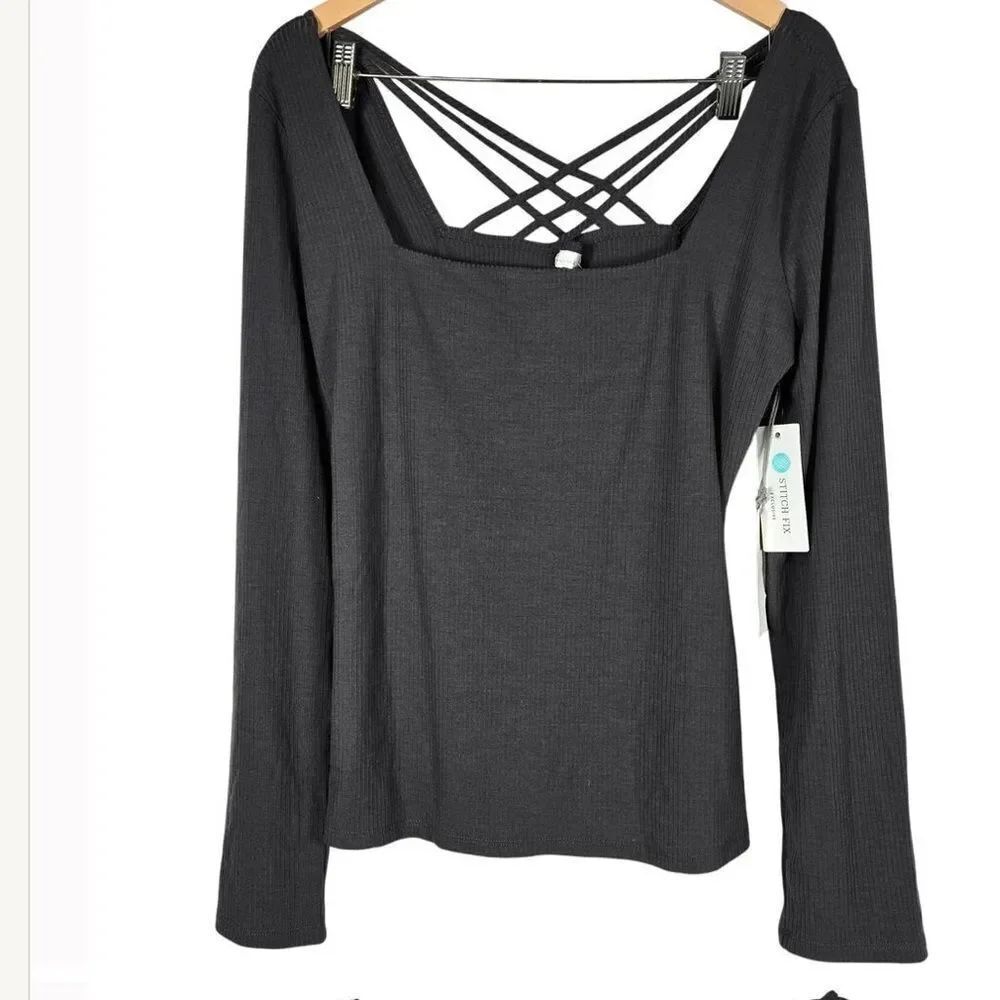 NWT Nine Britton for Stitch Fix Gray Fenton Back Cut Out Knit Top XL